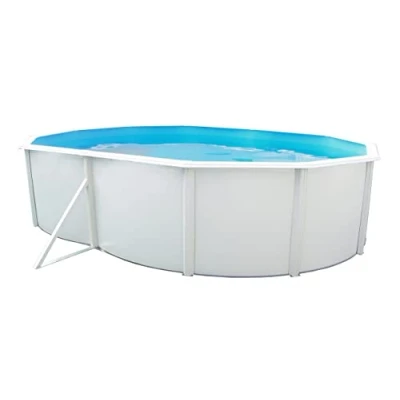 Abbildung von Steinbach Stahlwandpool Set Nuovo de Luxe 011251 550 x 366 120 cm Ovaler Pool in Weiß für bis zu 18.400 l Wasserinhalt Mit winterfester Blauer Innenfolie und zahlreichem Zubehör