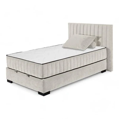 Abbildung von NAGOL C Boxbett 120x200, Sand Bequemes Bett mit Bettkasten und Premium 9 Zonen Federkern Wendematratze 145 x 114 214 cm (B/H/T)