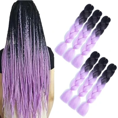 Abbildung von Kunsthaar Zum Einflechten 24 Zoll 6Packs Haar Kanekalon Flechthaar braids extensions Haarverlängerungen(schwarz Hellviolett)