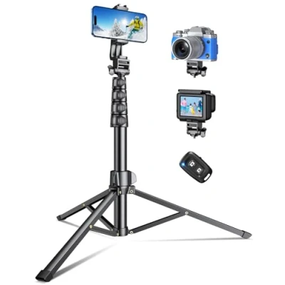 Abbildung von CIRYCASE Handy Stativ, 177cm Ausziehbares Selfie Stick aus Aluminium mit Kabellosem Fernauslöser, Tragbar &amp; Verstellbarer Winkel, Stativ für Smartphone Kompatibel iPhone/Samsung/Mikrofon/Fülllicht