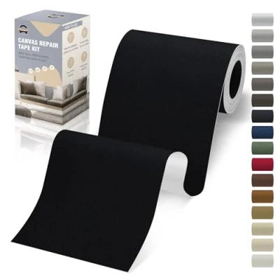 Abbildung von Flicken Selbstklebend Stoff, 10 x 200 cm Leinwand Stoff Selbstklebend, Schwarz, Wasserdichtes für Sofa Zelt Möbel Autositz Liege