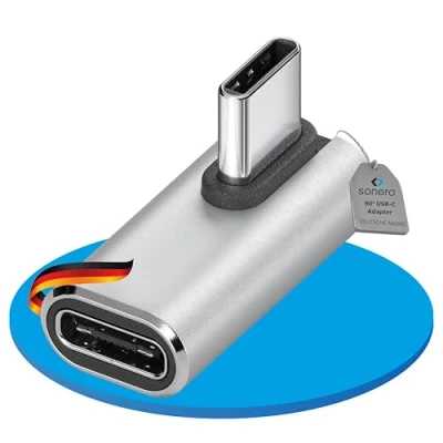 Abbildung von Sonero USB C Stecker auf 90 Winkel Buchse (1er), Adapter, 40Gbps240W, 8K60Hz, Aluminium Gehäuse, Silber