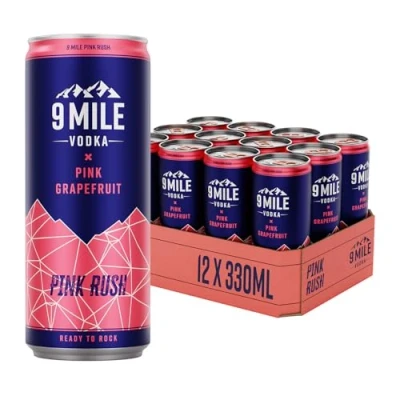 Abbildung von 9 MILE Vodka Premix Pink Rush 12 x 0,33l Dose Mixgetränk mit erfrischendem Grapefruit Geschmack 10% Vol. Alkohol Fertig gemixt im 12er Einweg Dosen Tray