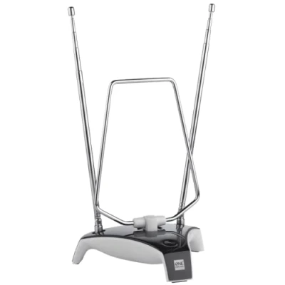Abbildung von One For All DVB T/DVB T2 Indoor/Zimmerantenne HD/HDTV Fernseher TV Antenne 0 5 km Reichweite 1.5 meter Koaxialkabel UHF/VHF Silber SV9305