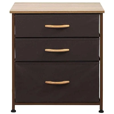 Abbildung von BAKAJI Regalsystem, 3 Stoff Schubladen, universale Schubladenbox, Metall und Holz, HxBxT: 53 x 50 40 cm, braun