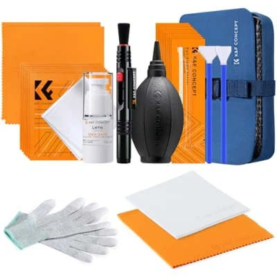 Abbildung von K&amp;F Concept 23 in 1 Reinigungsset Reinigungs Kit für DSLR Kamera Objektive Filter Handys mit Cleaning Swab 16mm 24mm, antistatische Handschuh, Flüssig Reiniger,Pinsel, Lens Pen