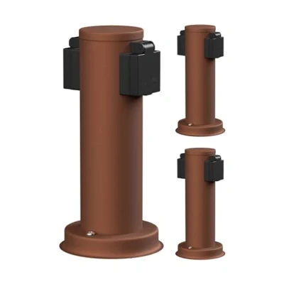 Abbildung von ledscom.de 3 Stück Garten Steckdosensäule PORU für außen, IP44, 2 Fach, Edelstahl, braun, rund, 27 cm