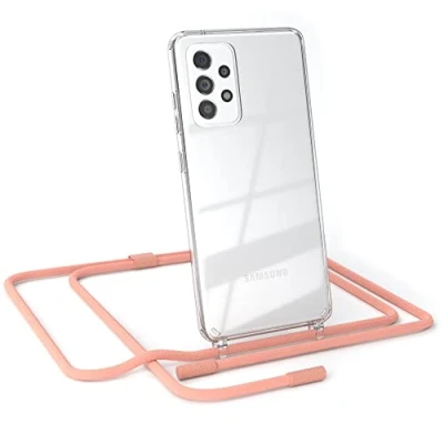 Abbildung von EAZY CASE kombinierbare Handyketten kompatibel mit Samsung Galaxy A52 / A52S, Transparente Silikon Hülle Umhängeband, abnehmbar durch abschraubbare Endstücke, Hülle, Handykordel, Korall