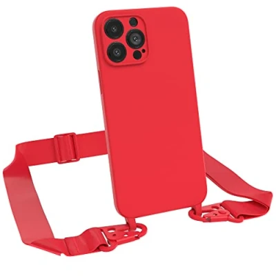 Abbildung von EAZY CASE Premium Silikon 2 in 1 Handykette kompatibel mit iPhone 13 Pro Max Handyhülle Umhängeband, Handykordel Silikonhülle, Hülle Band, Kette für Smartphone, Rot