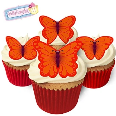 Abbildung von Essbare Kuchendekorationen 12 Schmetterlinge: Rot &amp; ORANGE / Gorgeous Edible Butterflies: RED
