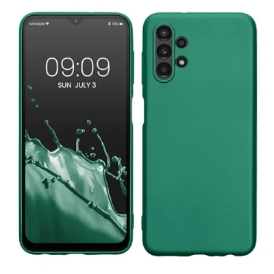 Abbildung von kwmobile Case kompatibel mit Samsung Galaxy A13 4G Hülle Schutzhülle aus Silikon metallisch schimmernd Handyhülle Metallic Dunkelgrün
