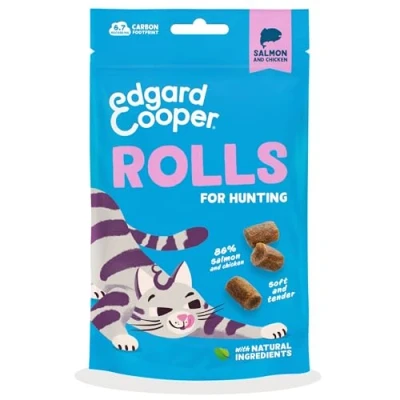 Abbildung von Edgard Cooper natürliche Katzensnacks,Rolls mit Lachs und Huhn (1 x 45 g Beutel),getreidefrei, frischem Fleisch, hoher Proteingehalt, perfekt für Jagdspiele, Zutaten &amp; ohne Zuckerzusatz