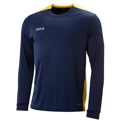 Abbildung von Mitre Herren Charge Langärmliges Fußball Shirt Match Day, Navy/Gelb, Medium/38 40 Inch