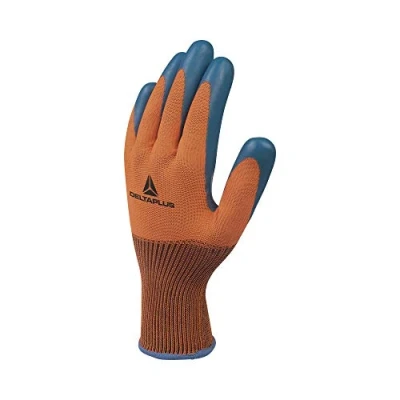 Abbildung von Delta Plus VE733OR11 Feinstrickhandschuh Polyester, Latex Beschichtete Handfläche, Orange/Marineblau, Größe 11