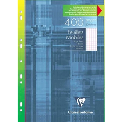 Abbildung von Clairefontaine 17922C Ringbucheinlagen Packung (mit 200 DIN A4, 21 x 29,7 cm, kariert mit Rand, 90g, ideal für die Schule) weiß