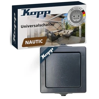 Abbildung von Kopp Nautic Universalschalter (Aus Wechsel Schalter), Aufputz, Lichtschalter für Feuchtraum, 250V (10A), IP44, anthrazit, 565615002