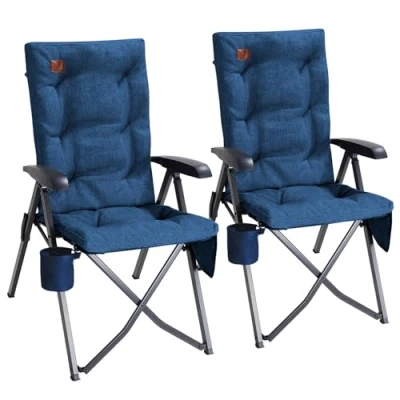 Abbildung von EVER ADVANCED Campingstuhl Faltbar Rückenverstellbar in 4 Positionen bis 150 KG Klappstuhl 6cm Dicke Gepolstert mit Seitentasche Getränkhalter Gartenstuhl Hohe Lehne Angelstuhl für Camp Garten Balkon