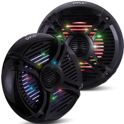Abbildung von Pyle 6.5 Dual Waterproof Marine Speakers 250W Outdoor Car/Boat Radio Stereo Waterproof/Weather Proof System Pair LED Mount Speaker Wire Grill PLMRX68LEB (Black)