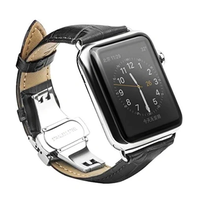Abbildung von CoverKingz Smartwatch Armband Leder für Apple Watch 49/45/44/42mm Band Series, Lederband Edelstahl Faltschließe Serie Ultra 2/Ultra/9/8/7/6/SE/5/4/3