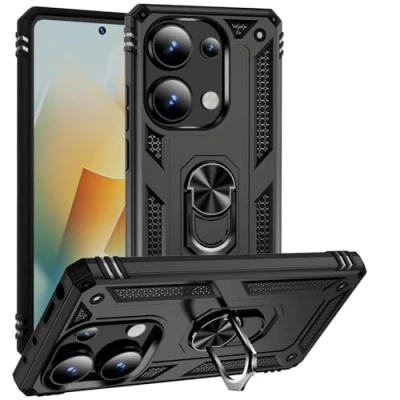 Abbildung von Hülle für Xiaomi Redmi Note 13 Pro 4G Standfunktion Drehbar Ringhalter 360 Grad Case Cover Magnet Bumper Handyhülle Outdoor Hart Hardcase Mit Ring (Xiaomi 4G, Schwarz)