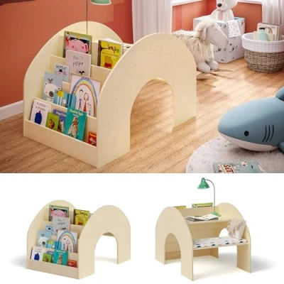 Abbildung von Bellabino Kindersitzgruppe Vily, 2 in 1 Kinderbücherregal und Schreibtisch, natur aus Birke Sperrholz