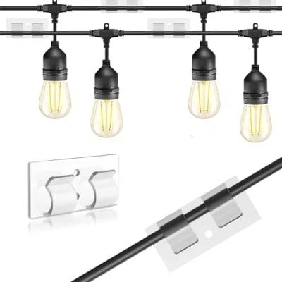 Abbildung von 30 Stück Kabelhalter, Outdoor Kabel Clips Kabelführung Organizer Kabelclips Selbstklebend Kabelklemmen Kabelmanagement Dekoration Haken Draht Halter für Kabelbefestigung Lichterkette Transparent