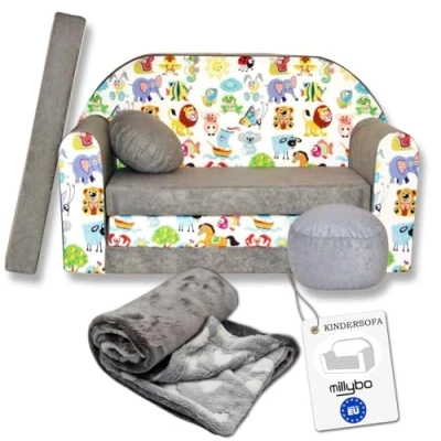 Abbildung von millybo Kindersofa Couch Kindercouch mit Schlaffunktion ausklappbar 3in1 Kinder Sofa Spielsofa Bettfunktion Mädchen Jungen Sitzsack Minisofa Schlafsofa Schlafsessel Grau A5