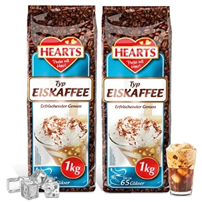 Abbildung von HEARTS Eiskaffee 10 x 1 kg, 65 Tassen pro Beutel, Vorteilspack, Ice Coffee, Erfrischender Genuss, Sommergetränk, Instant Kaffee, Koffeinhaltig, Kaltgetränk, Löslicher Bohnenkaffee