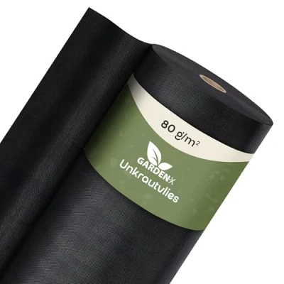 Abbildung von GARDENIX Gartenvlies gegen Unkraut Unkrautvlies Wasserdurchlässig 80g/m² Schwarz UV beständig Folie 1 x 100m (100m²) Vlies Hochbeet, Unkrautschutzfolie, Gartenflies, Beetfolie Pflanzfolie