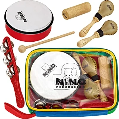 Abbildung von Nino Percussion NINOSET1 Sortiment sechsteilig mit bunter Designtasche