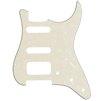 Abbildung von Musiclily Pro 11 Löcher Round Corner HSS Strat Pickguard Gitarren Schlagbrett für USA/Mexican Stratocaster Open Humbucker Pickup,4 lagig Parchment Pearl