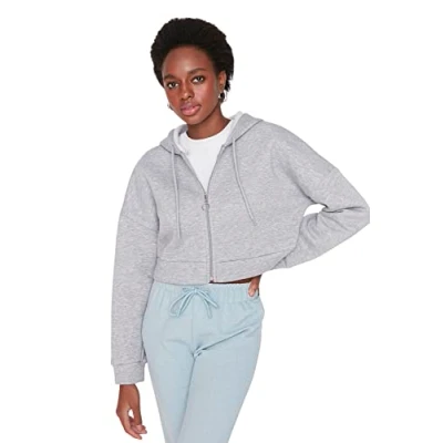 Abbildung von TRENDYOL Damen Kapuze Plain Regular Sweatshirt Casual/Casual, Grau, S