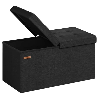 Abbildung von SONGMICS Sitzbank mit Stauraum, klappbare Sitztruhe, Aufbewahrungsbox, 38 x 76 cm, Deckel klappbar, bis 300 kg belastbar, für Flur, Wohnzimmer, Schlafzimmer, tintenschwarz LSF046B01
