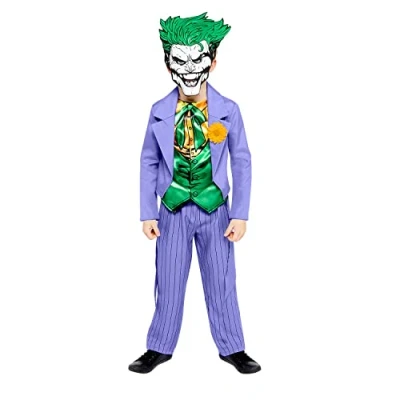 Abbildung von amscan Jungen Kinderkostüm Kinderkost m Joker im Comic Style Jacke mit Hemdeinsatz Hose Maske Film Horror Clown , Mehrfarbig, 134 EU