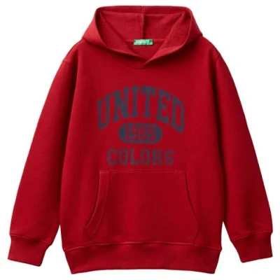 Abbildung von United Colors of Benetton WITH Pouch POCKET, Ribbed Cuffs AND HEM LOGO AT Front Kapuzenpullover für Kinder, Größe: 140, Red