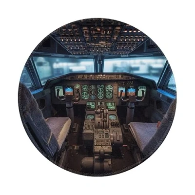 Abbildung von Airplane Cockpit Printed Mouse Pad Round Mousepad with Stitched Edge Non Slip Rubber Base Durable Mat Gaming Pads for Desk Office Home Laptop Computer Wireless