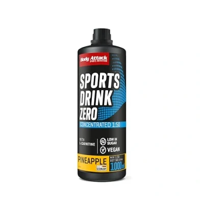 Abbildung von Body Attack Zero Sports Drink Pineapple 1000 ml / 200 Portionen Made in Germany Energy Konzentrat Veganer Sirup zuckerarm, fettarm Für Softdrinks mit Vitaminen &amp; Mineralstoffen