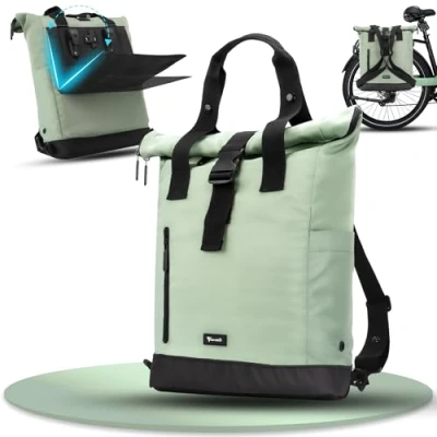 Abbildung von MIVELO Fahrradtasche für Gepäckträger Fahrradrucksack Damen aus wasserabweisendem Material Gepäckträgertasche hinten Fahrrad Tasche &amp; Rucksack mit klappbarem Rückenteil (Mint)
