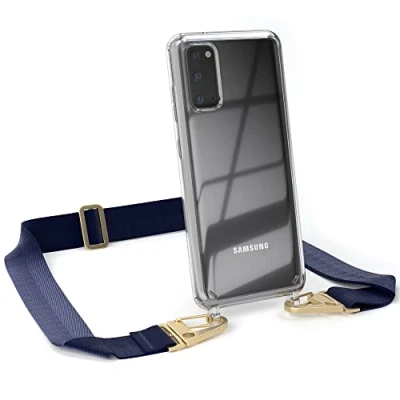 Abbildung von EAZY CASE Hülle mit Band kompatibel Samsung Galaxy S20 Handyhülle Umhängeband für Silikonhülle Transparent Schutzhülle Handykette zum Umhängen Handykordel Smartphone in Blau Gold