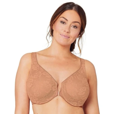 Abbildung von Große Größen Plusgröße T Rücken BH mit Vorderverschluss, Wonderwire Bügel und Spitze Nr. 9246, Cappuccino, 100G
