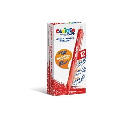 Abbildung von CARIOCA Oops Retractable Radierbarer Kugelschreiber, Wiederauffüllbares Stifte Set für Schule und Büro mit Radiergummi Ergonomischem Griff, Rote Stifte, 12 Teile