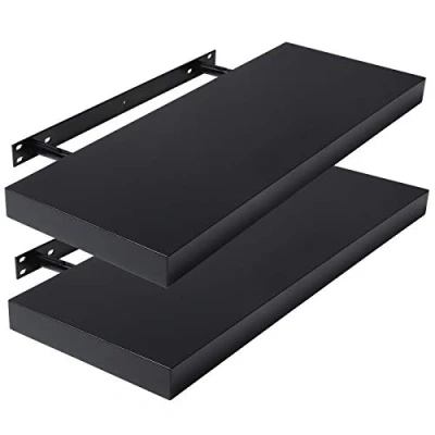 Abbildung von Lestarain 2er Wandregal, 30x23x3.8cm MDF Wandboard Schweberegal Holz Hängeregal DVD CD Regal Wall Shelf Für Küche Wohnzimmer Schlafzimmer Schwarz