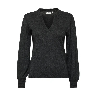 Abbildung von PULZ Vneck Strickpullover, Damen, Größe: Medium, Black beauty glitter