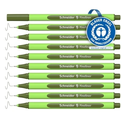 Abbildung von Schneider Line Up Fineliner (Strichstärke 0,4 mm, aus biobasiertem Kunststoff, ausgezeichnet mit Der blaue Engel) 10 Stück, olive green