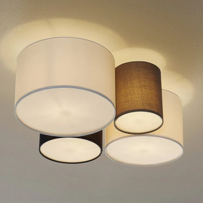 Abbildung von TRIO Leuchten Deckenleuchte Hotel, ohne Leuchtmittel, Deckenlampe 4 flammig, mehrfarbige Stoffschirme (weiß, schwarz, grau)