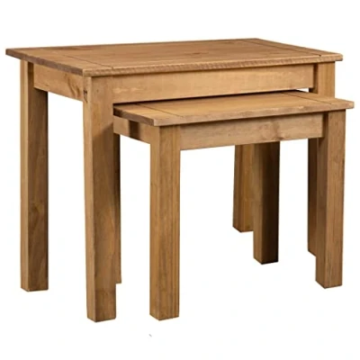 Abbildung von vidaXL 2X Massivholz Panama Kiefer Satztisch Rustikal Couchtisch Beistelltisch Kaffeetisch Sofatisch Wohnzimmertisch Holztisch Tisch