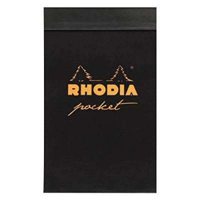 Abbildung von Rhodia 8220C Schreibbblock / Notizblock Kleinformat 7,5x12cm kariert 40 Blatt 80g, abtrennbar und mikroperforiert, Einband aus kaschiertem Karton, farbig sortiert (Schwarz oder Orange) 1 Stück