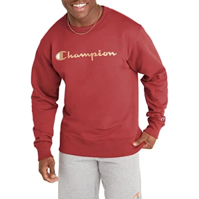 Abbildung von Champion Men&#039;s Powerblend Fleece Crew, Script Logo Sweatshirt, Redwood Red y07718, S