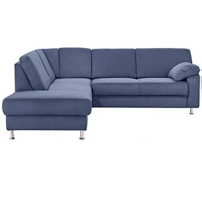 Abbildung von Cavadore Ecksofa Belfast mit Ottomane links / Polsterecke Federkern 243 x 88 218 Mikrofaser Blau