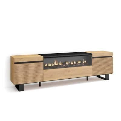 Abbildung von Skraut Home TV Schrank, Lowboard Für Wohnzimmer und Esszimmer 200x57x35cm Geräte bis zu 80&quot; Elektrokamin. Industriedesign Moderner Stil Eiche